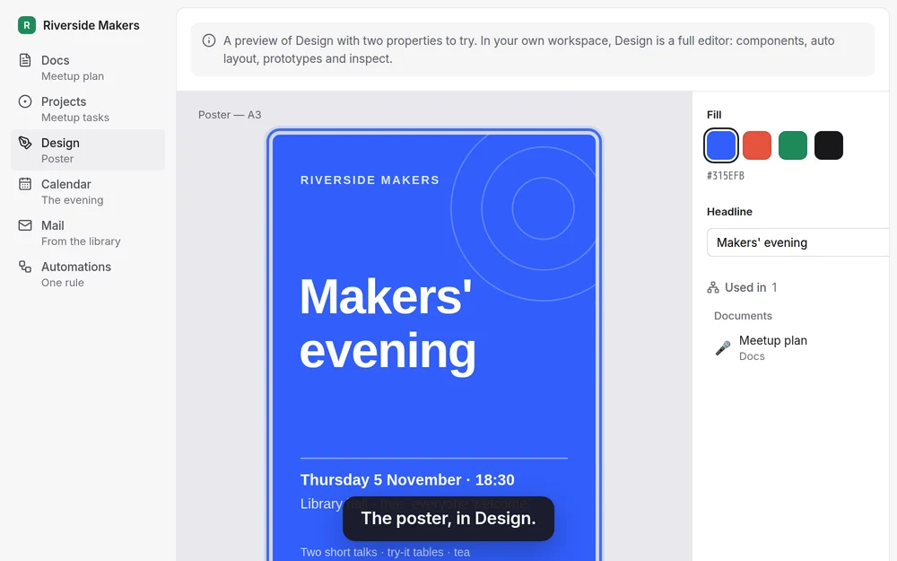 The poster, in Design.