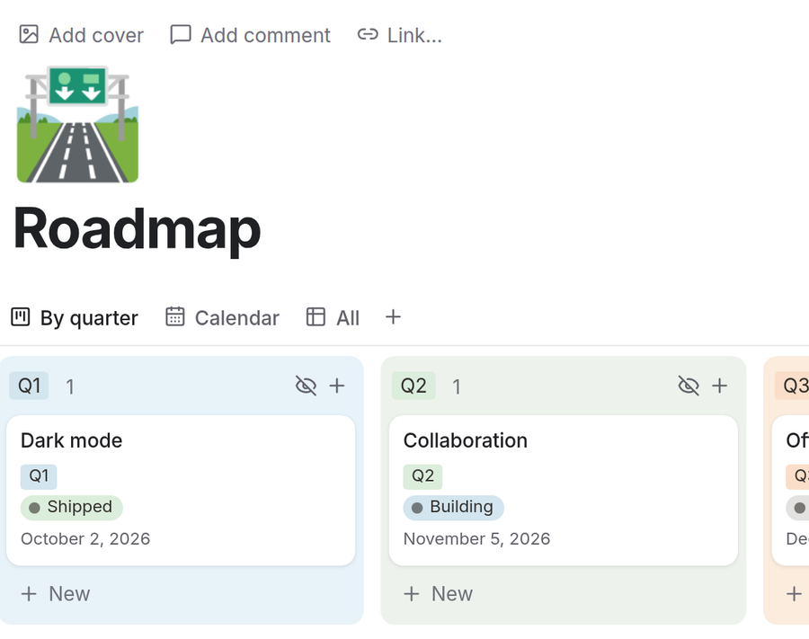 The Roadmap template open in zvena Docs