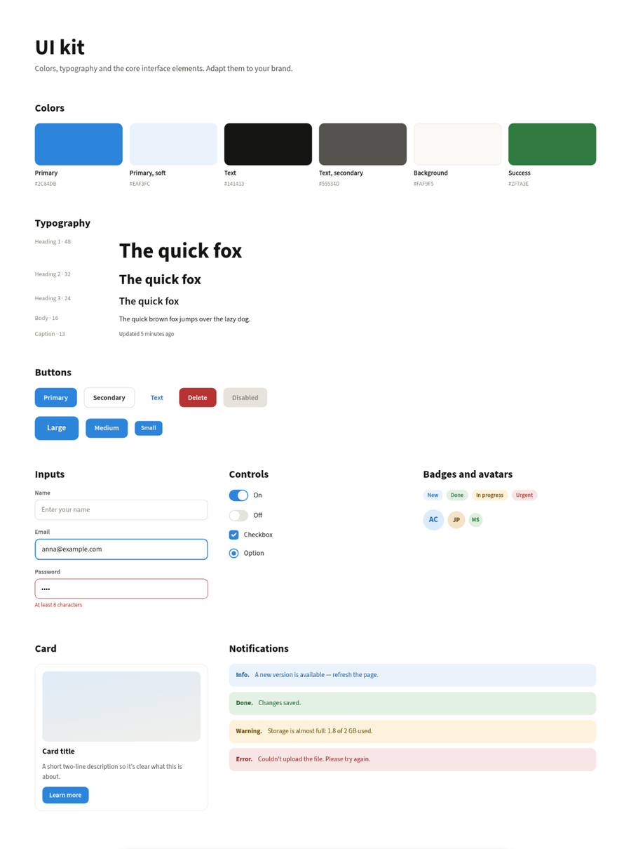 The UI kit template open in zvena Design